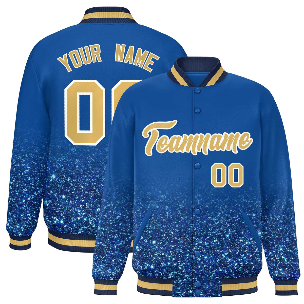 Custom Royal Varsity Full-Snap Sparkle-Effect Pattern Letterman Baseball Jacket
