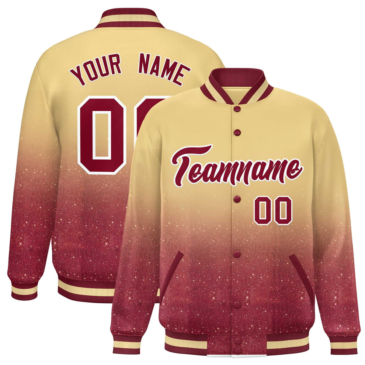 Custom Khaki Varsity Full-Snap Sparkle-Effect Pattern Letterman Baseball Jacket