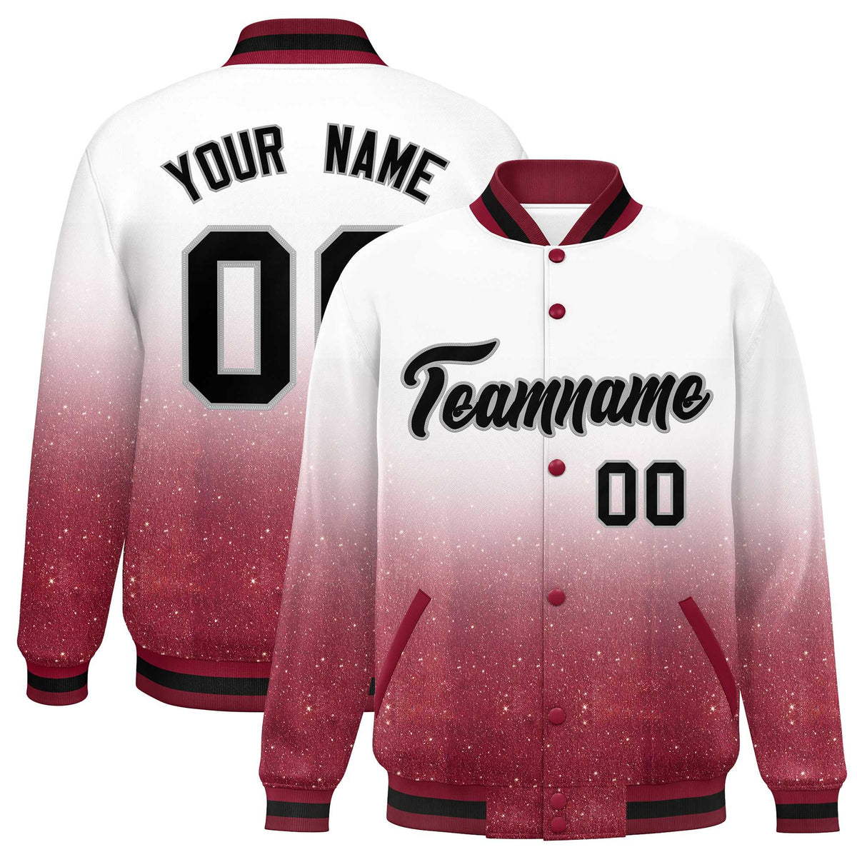 Custom White Varsity Full-Snap Sparkle-Effect Pattern Letterman Baseball Jacket
