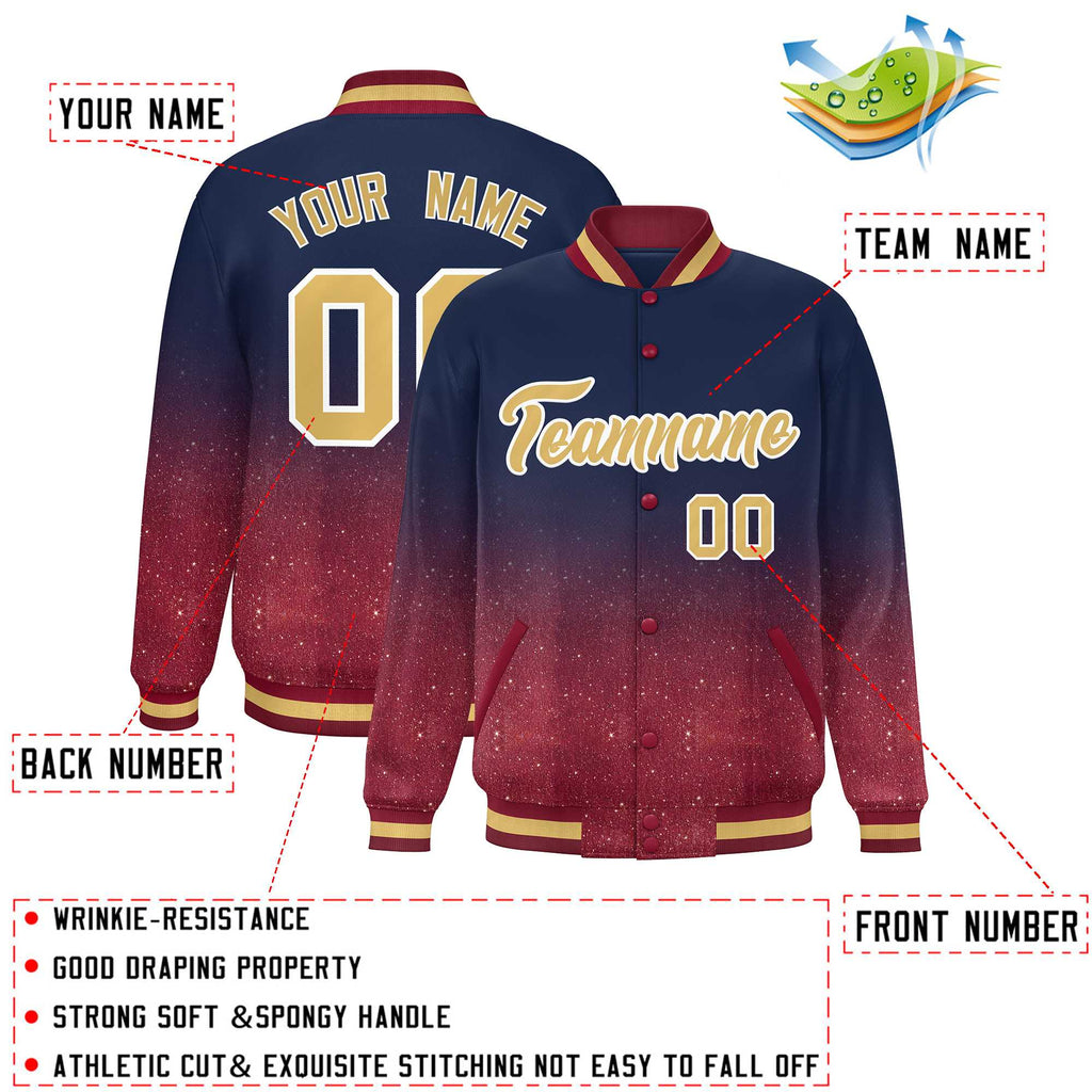 Custom Navy Varsity Full-Snap Sparkle-Effect Pattern Letterman Baseball Jacket