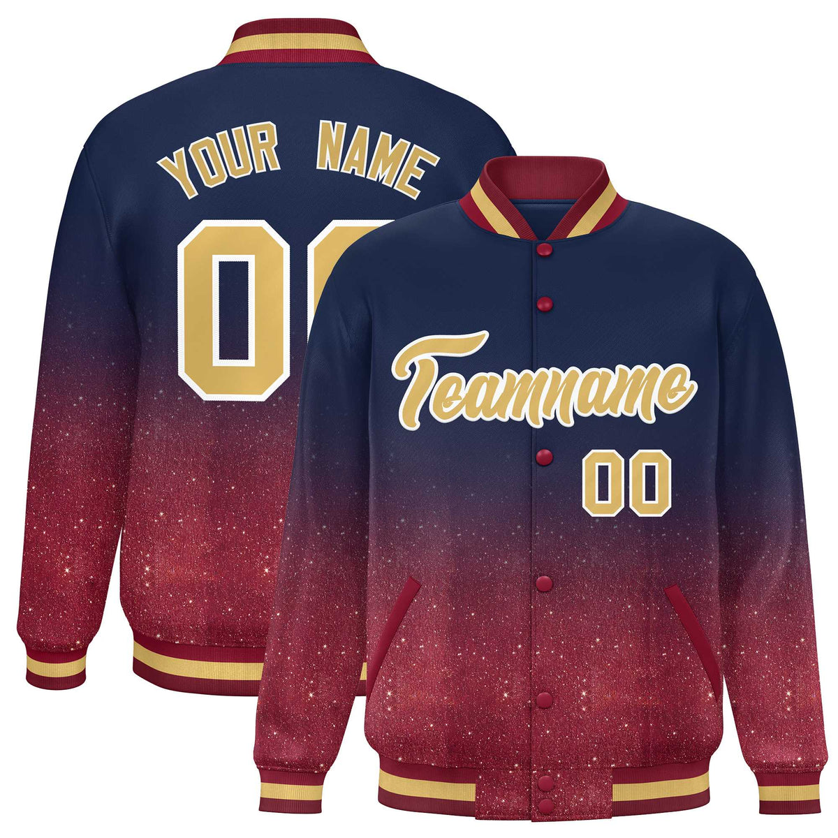 Custom Navy Varsity Full-Snap Sparkle-Effect Pattern Letterman Baseball Jacket