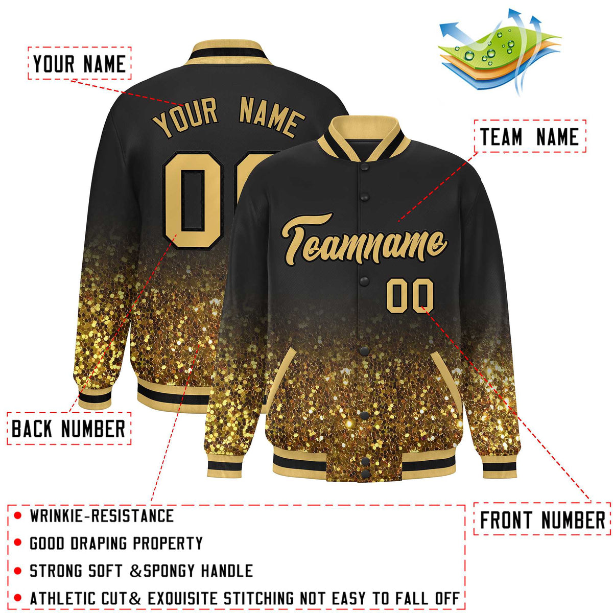 Custom Brown Varsity Full-Snap Sparkle-Effect Pattern Letterman Baseball Jacket