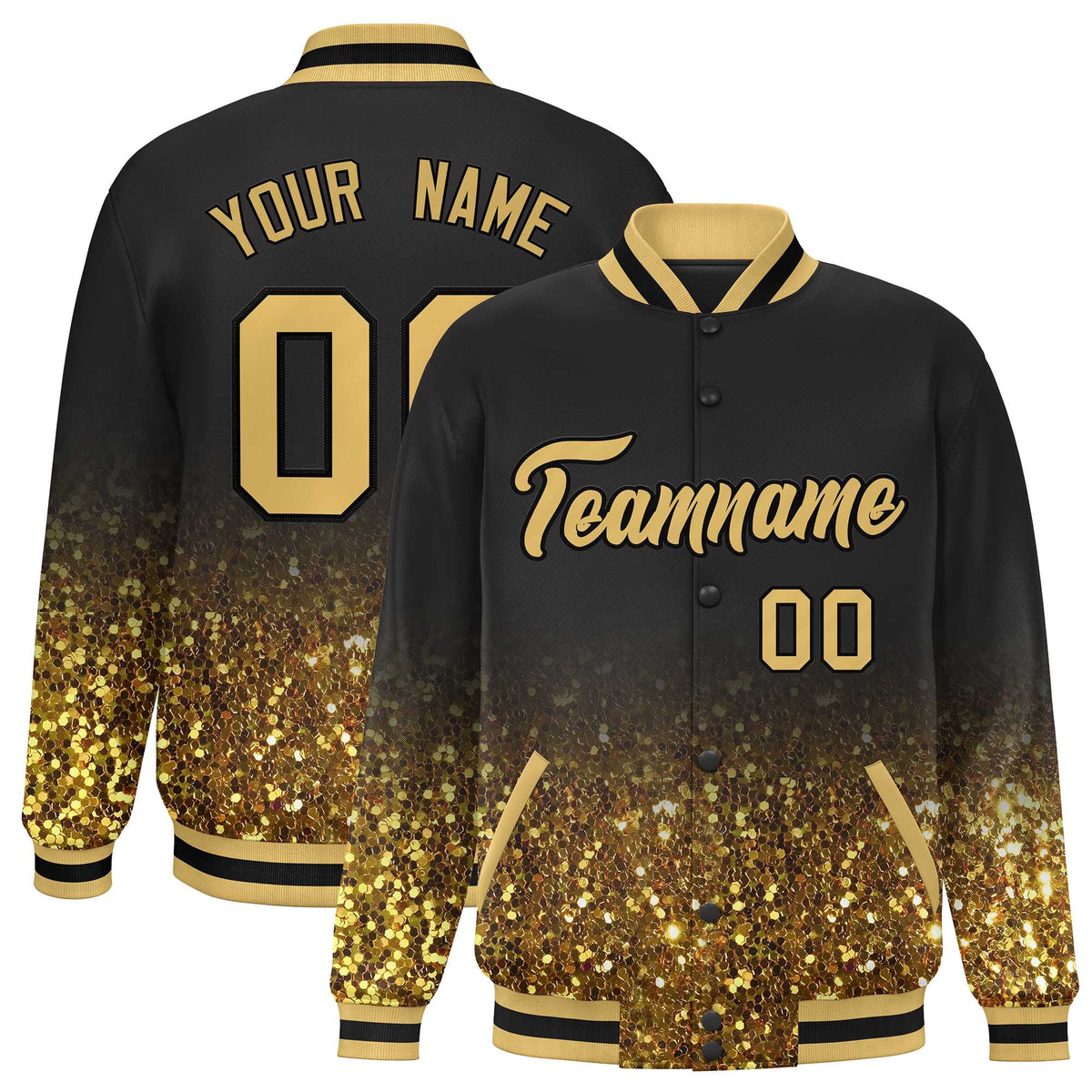 Custom Brown Varsity Full-Snap Sparkle-Effect Pattern Letterman Baseball Jacket