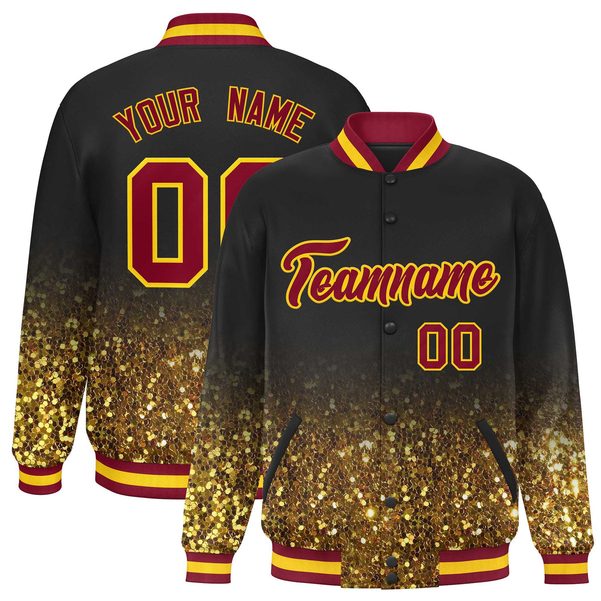 Custom Brown Varsity Full-Snap Sparkle-Effect Pattern Letterman Baseball Jacket