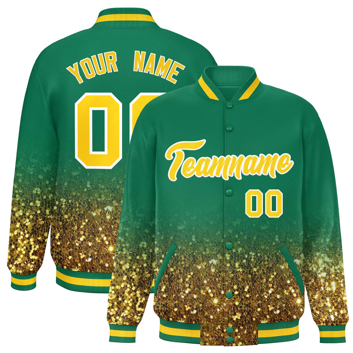 Custom Teal Varsity Full-Snap Sparkle-Effect Pattern Letterman Baseball Jacket