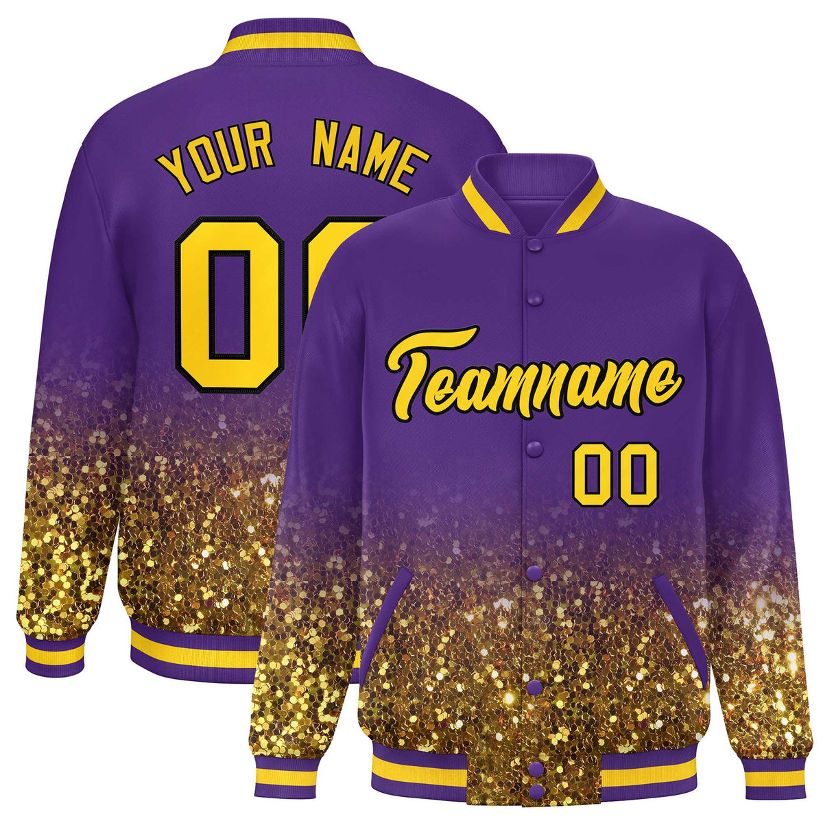 Custom Purple Varsity Full-Snap Sparkle-Effect Pattern Letterman Baseball Jacket