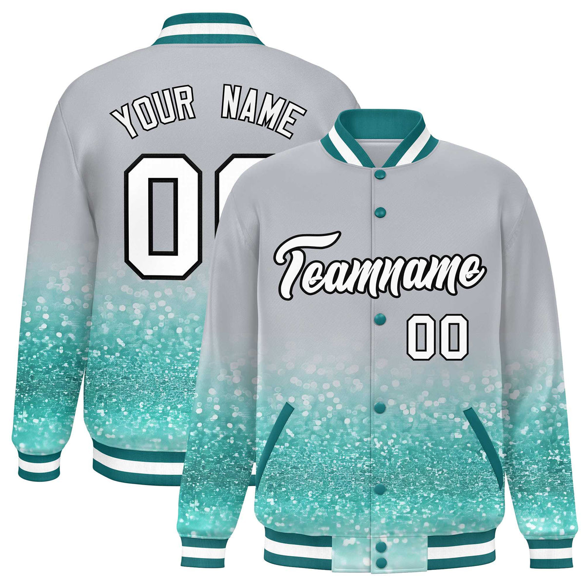 Custom Gray Varsity Full-Snap Sparkle-Effect Pattern Letterman Baseball Jacket