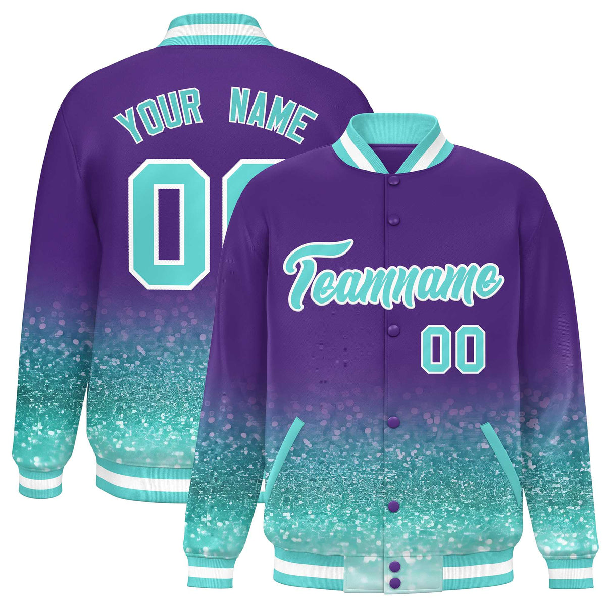 Custom Purple Varsity Full-Snap Sparkle-Effect Pattern Letterman Baseball Jacket