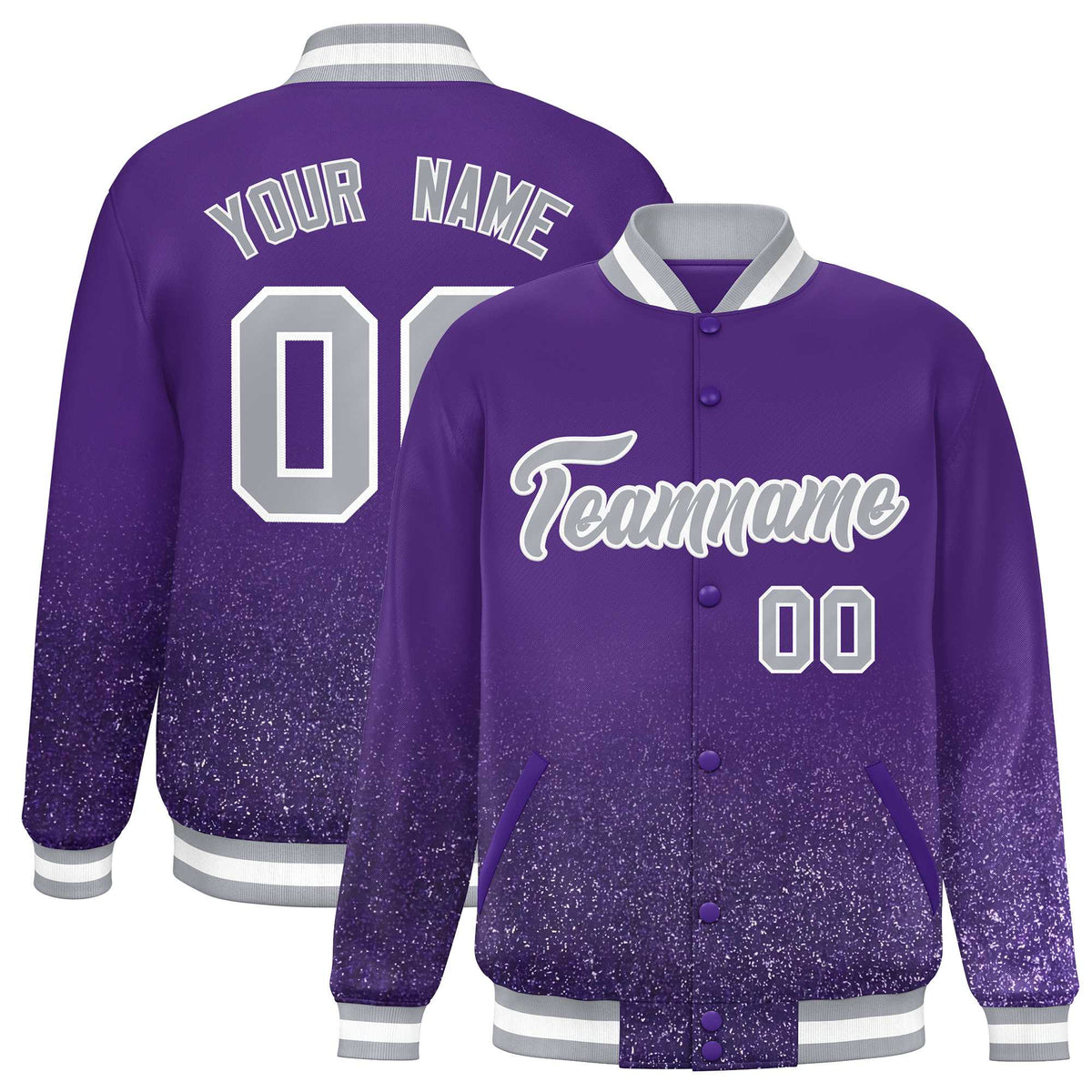 Custom Purple Varsity Full-Snap Sparkle-Effect Pattern Letterman Baseball Jacket