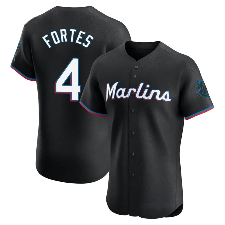 M.Marlins #4 Nick Fortes Player Black Home Limited Elite Baseball Jerseys