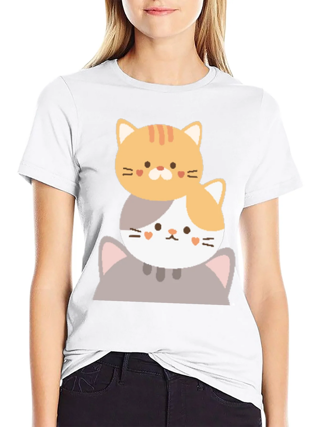 Cute Stacked Cats Graphic T-Shirt