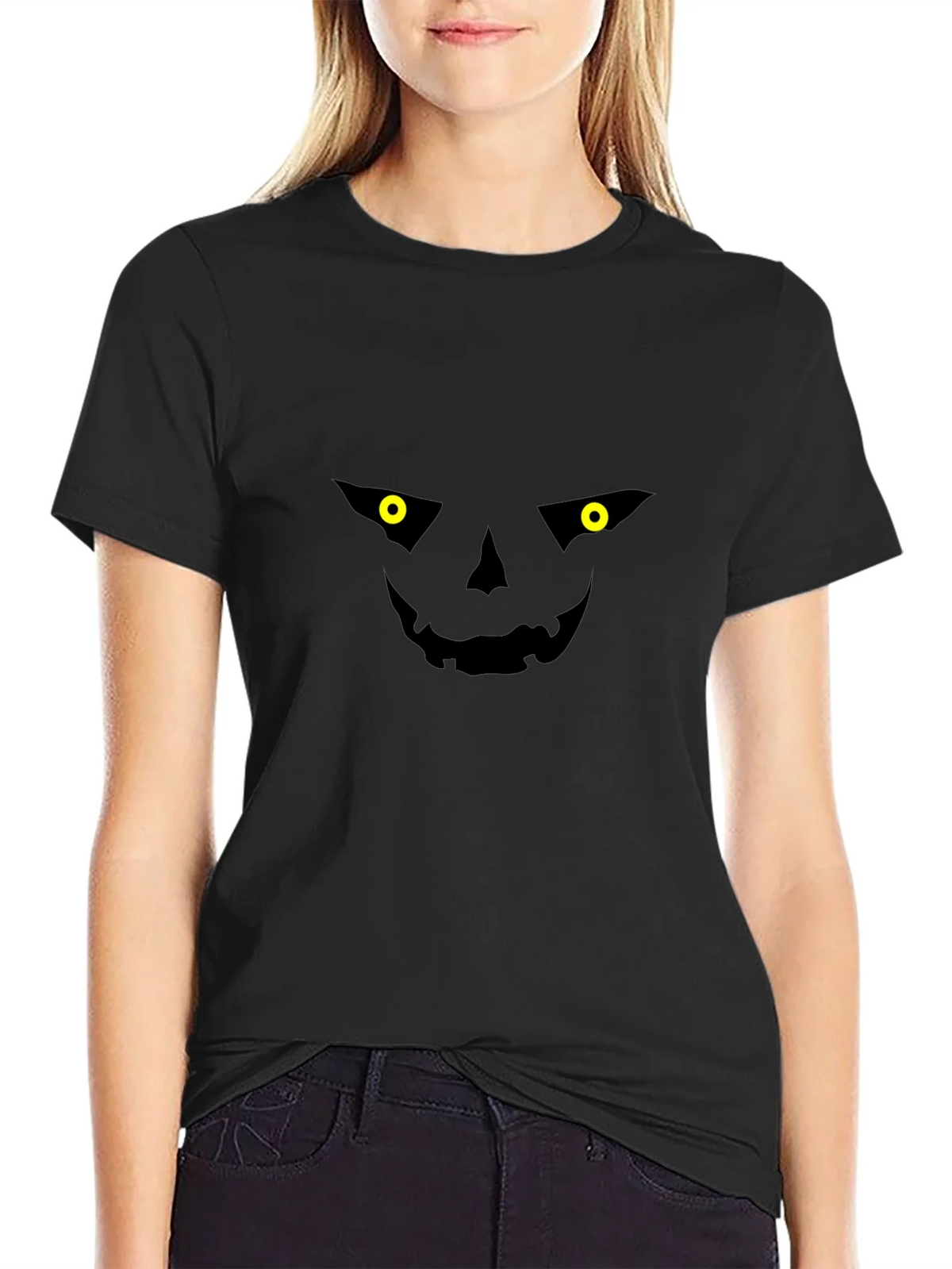 Spooky Jack-o-Lantern Face Black T-Shirt