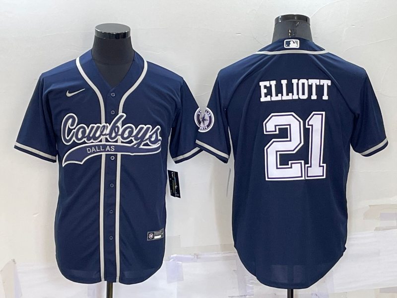 Men's Dallas Cowboys Ezekiel Elliott #21 Navy Game Jersey1 Joint Edition
