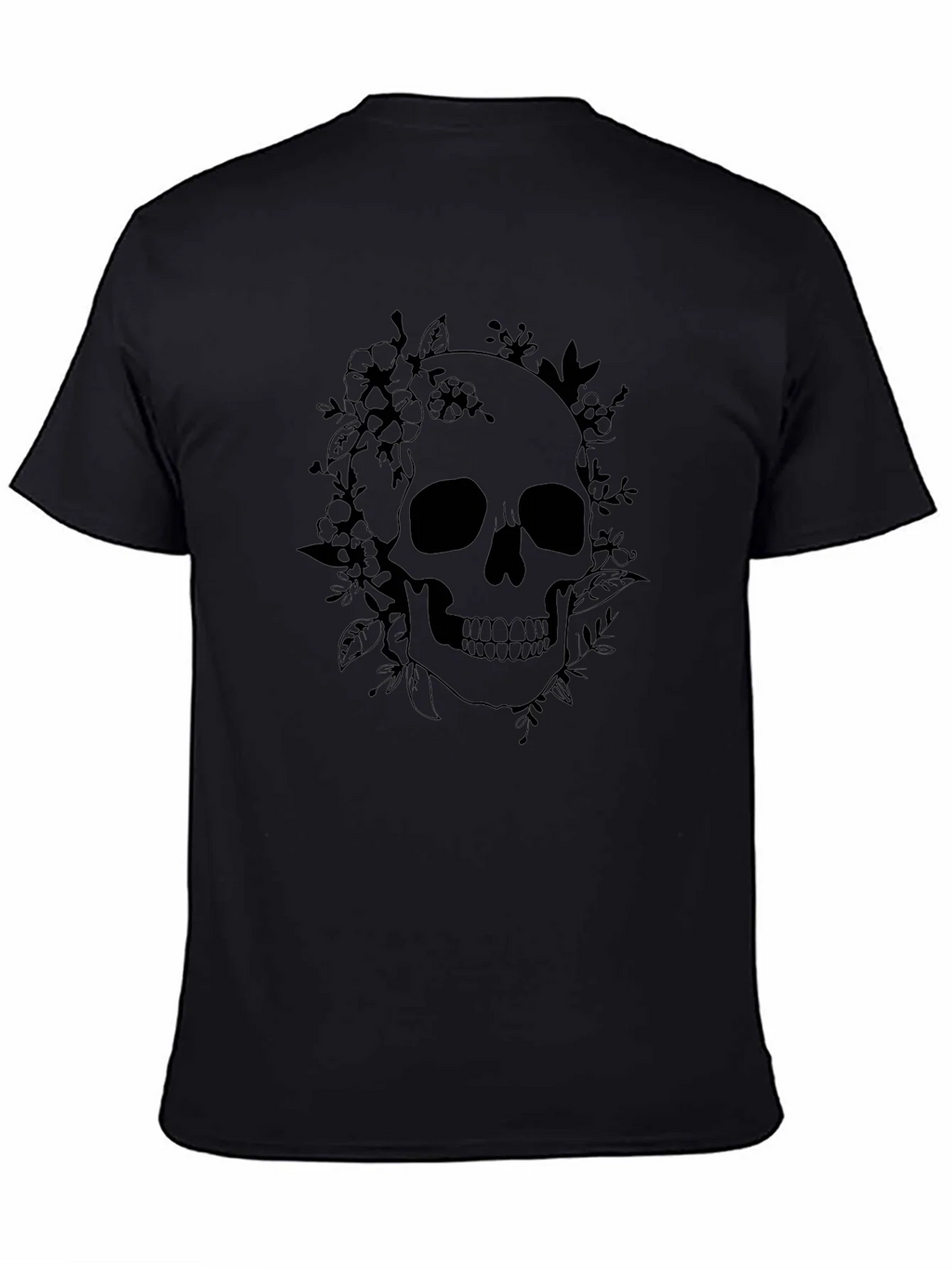 Floral Skull Graphic Tee - Black Cotton T-Shirt