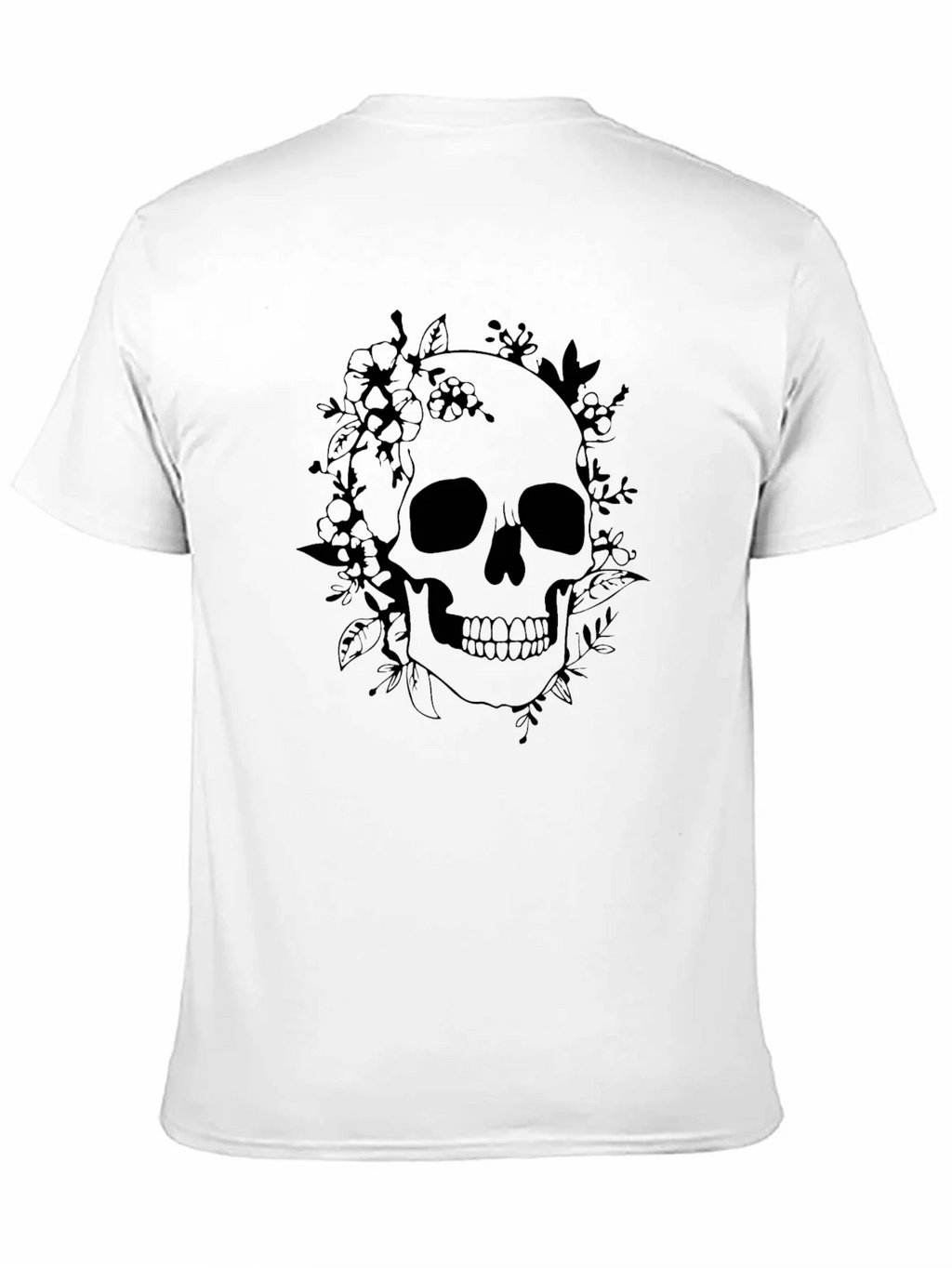Floral Skull Graphic Tee - Black Cotton T-Shirt