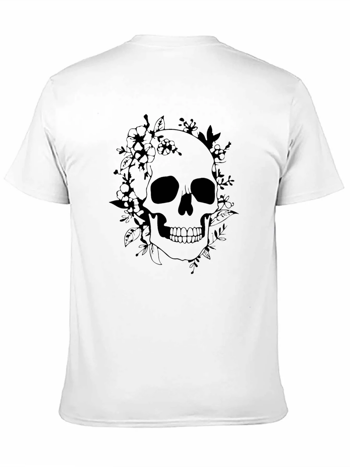 Floral Skull Graphic Tee - Black Cotton T-Shirt