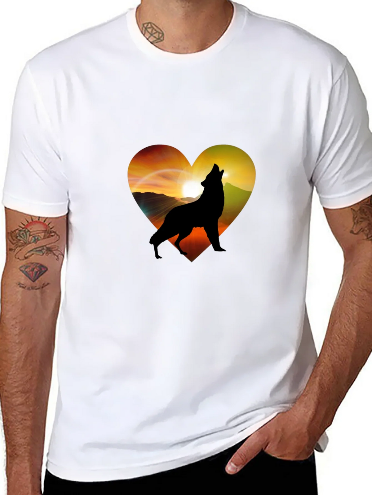 Wolf Heart Graphic T-Shirt - Mens Black Tee