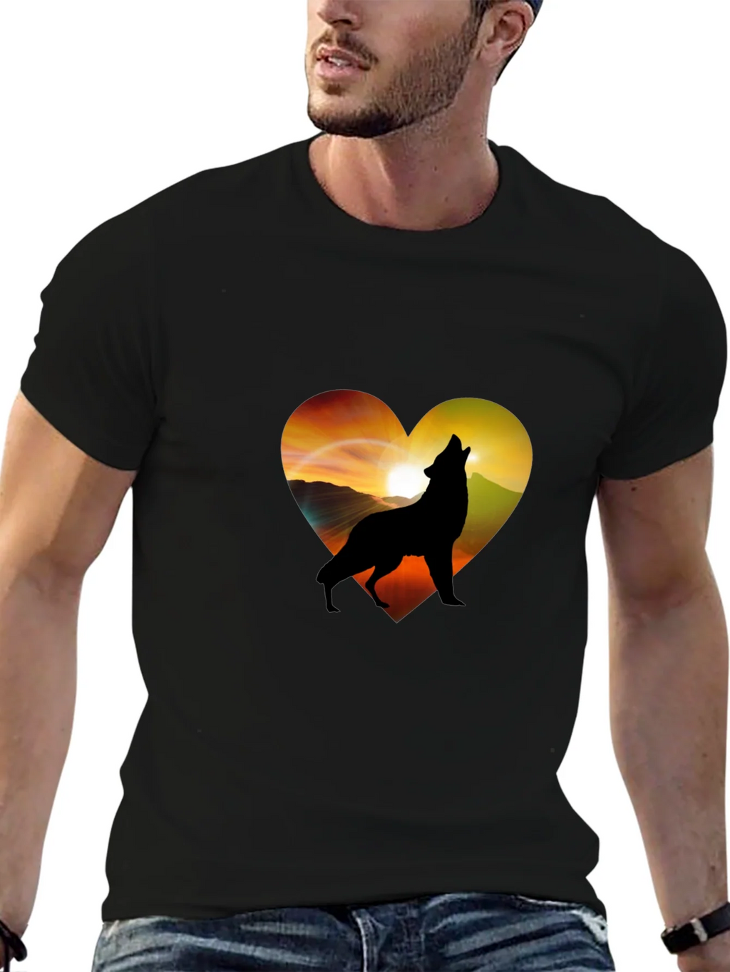 Wolf Heart Graphic T-Shirt - Mens Black Tee