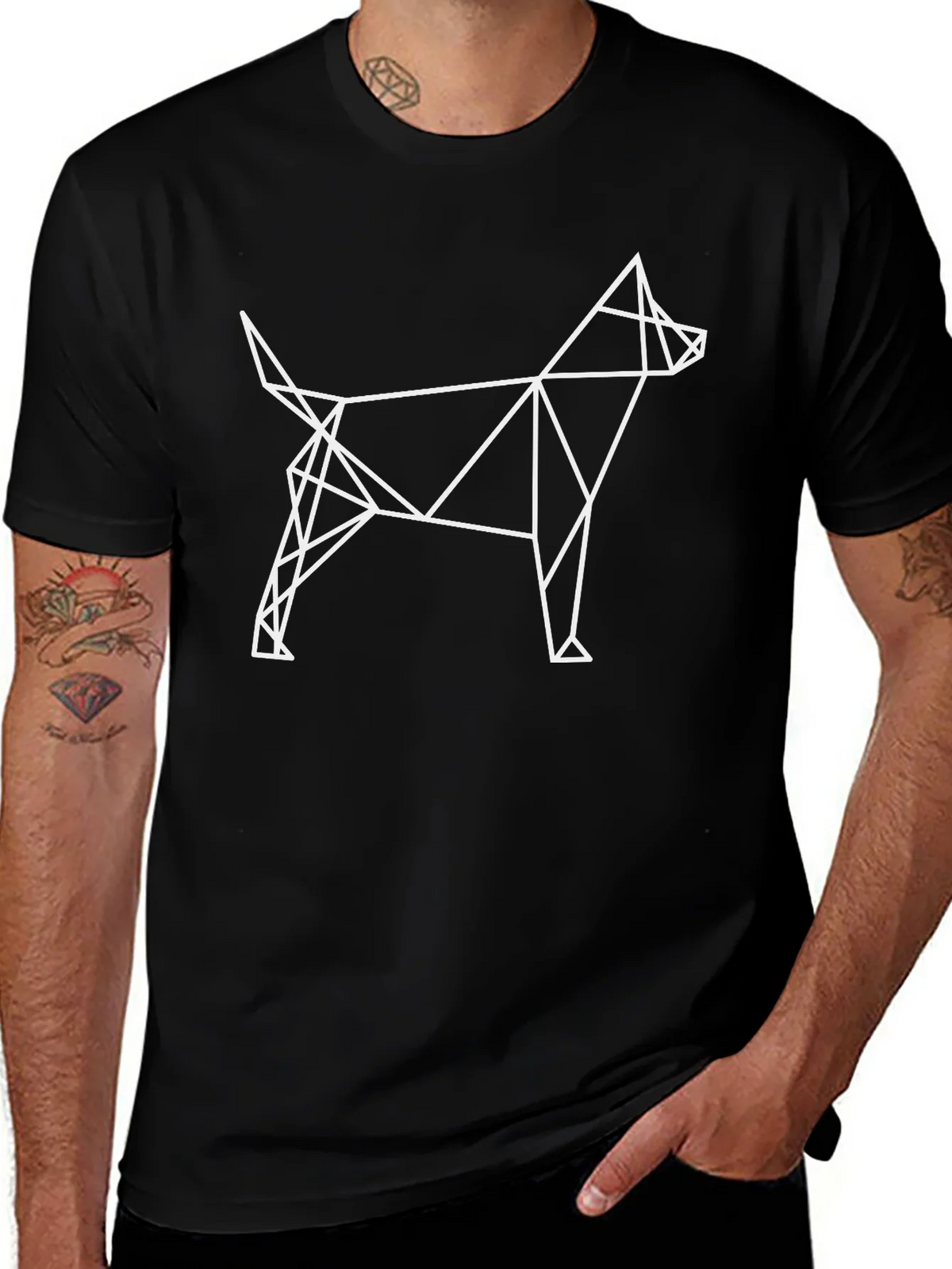Geometric Dog Graphic Black T-Shirt