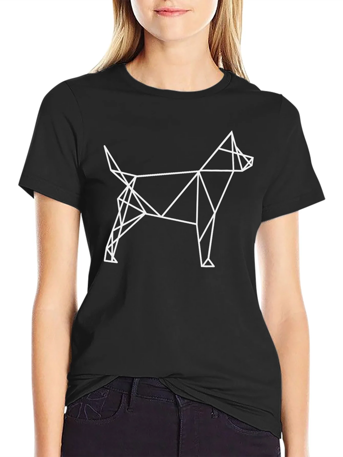 Geometric Dog Graphic Black T-Shirt