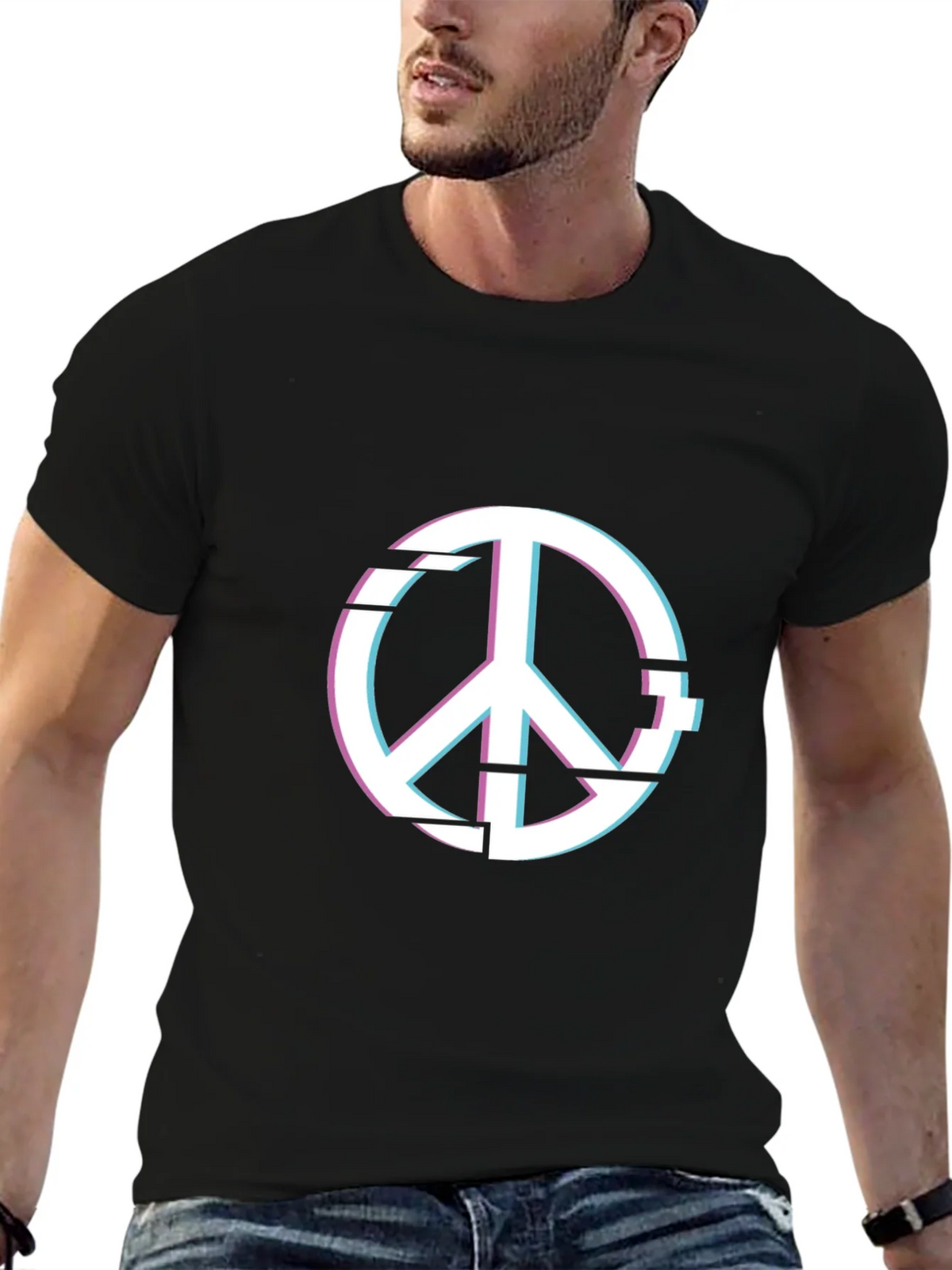 Peace Glitch Graphic Tee - Trendy Streetwear