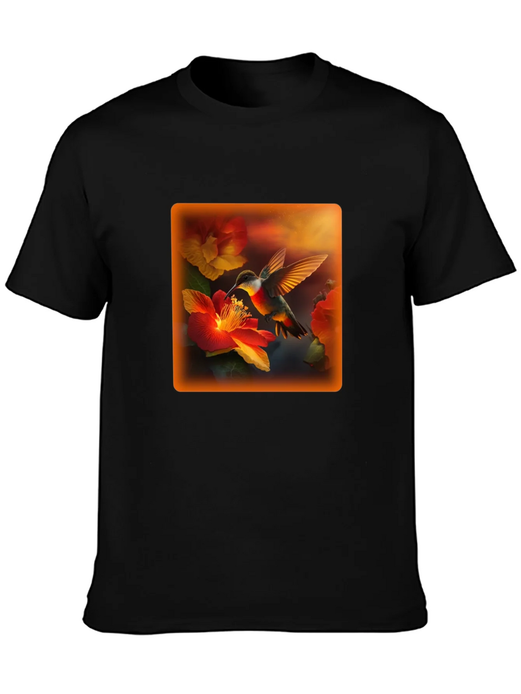 Hummingbird Floral Graphic Tee - Black