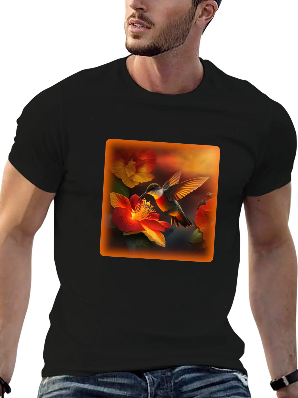 Hummingbird Floral Graphic Tee - Black