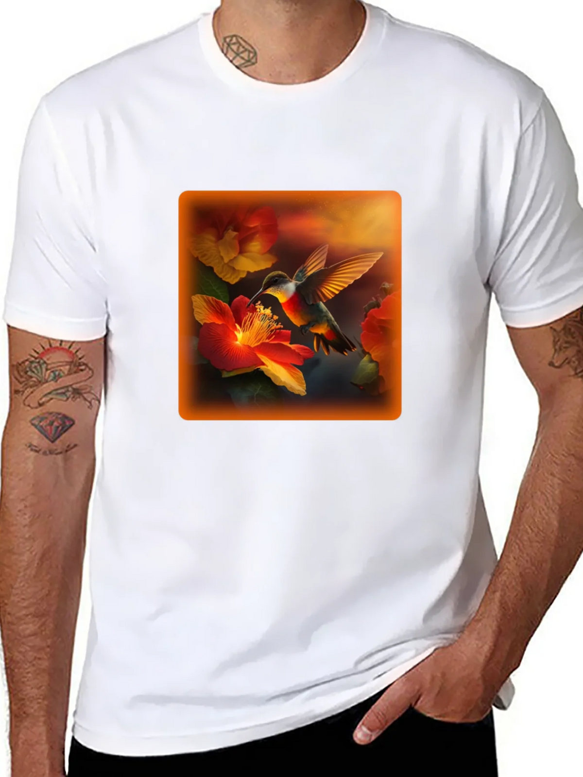Hummingbird Floral Graphic Tee - Black