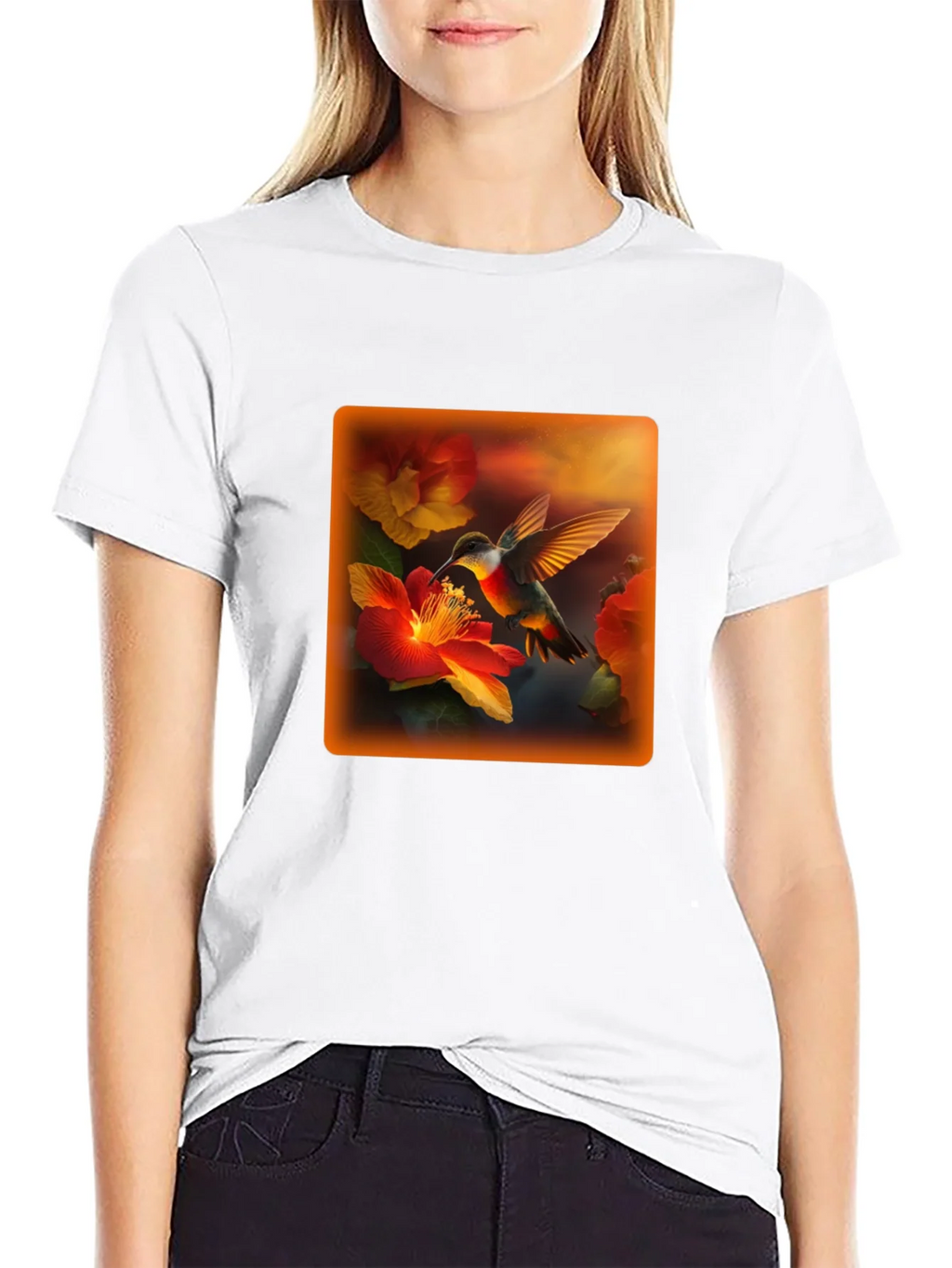 Hummingbird Floral Graphic Tee - Black