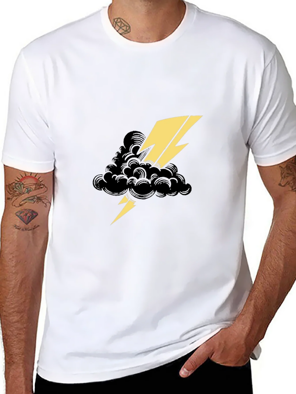 Black Tee with Lightning Cloud Graphic